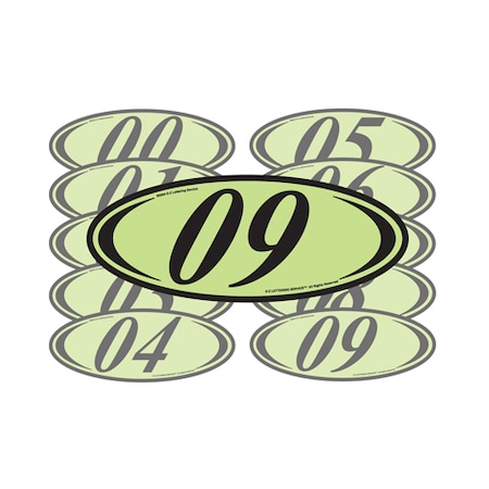 Chartreuse & Black Two Digit Oval Year Model Signs: 07 Pk